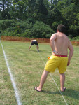 Tim's helping line the field too